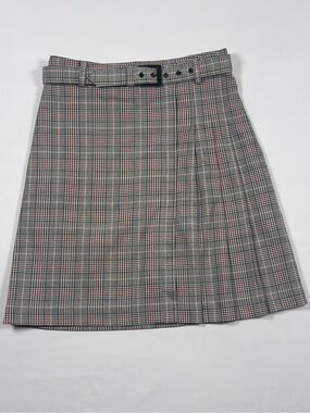 Tristan Gray Plaid Belted Mini Skirt with Red Accent